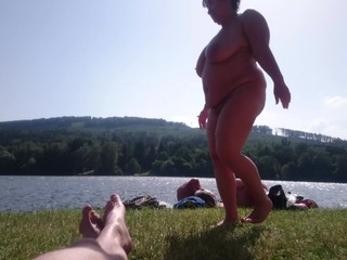 Mega tits BBW mature nudist trundling